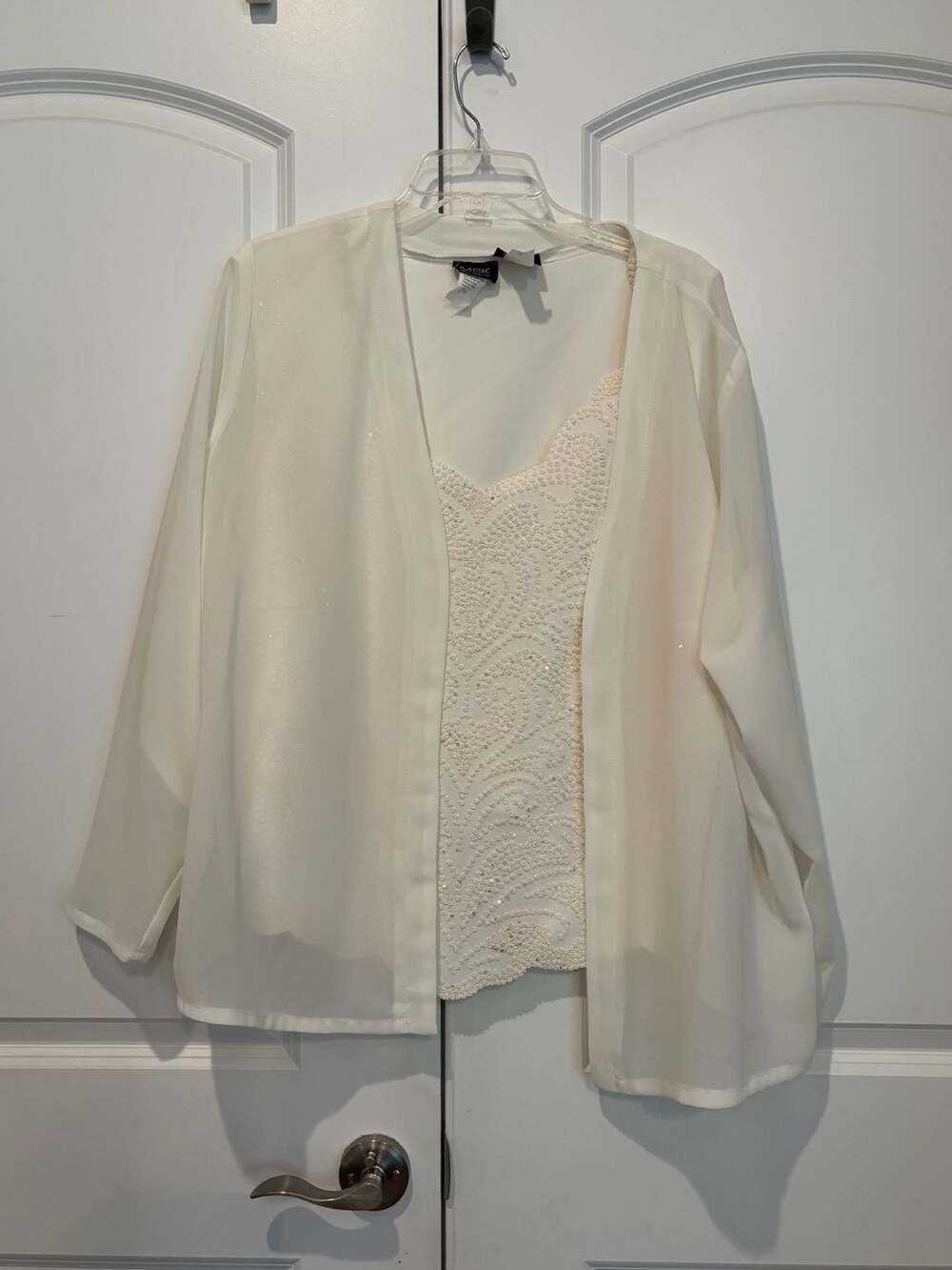 MSK Cardigan And Top Set Size 3X Ivory Beaded Sequin Twin Set Shrug